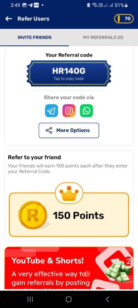Reward Pe referral Code