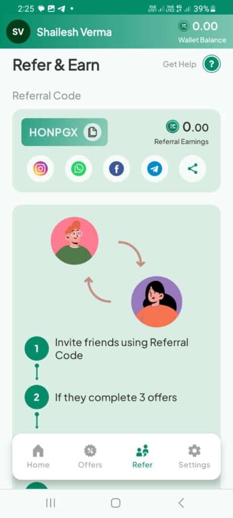 Incash Referral Code (HONPGX) you get ₹150 signup bonus.