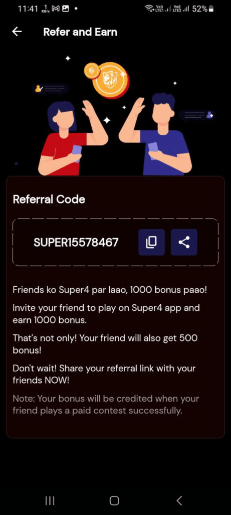 Super 4 Referral Code (SUPER15578467) get ₹150 signup bonus.