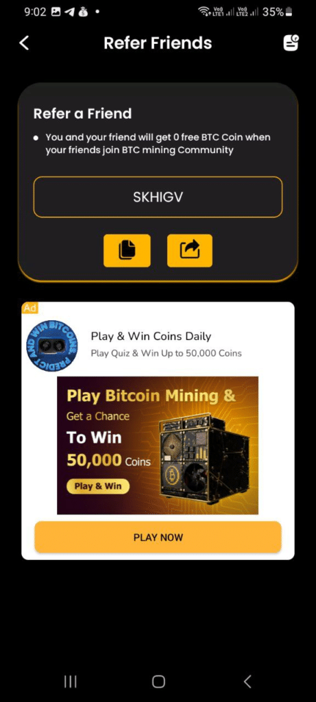 BTC Mining App Referral Code (SKHIGV) Get $20 Signup Bonus.