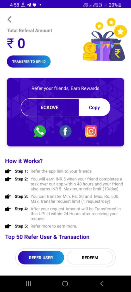 Cashhud App Referral Code (6CKOVE) Get ₹100 Signup Bonus.