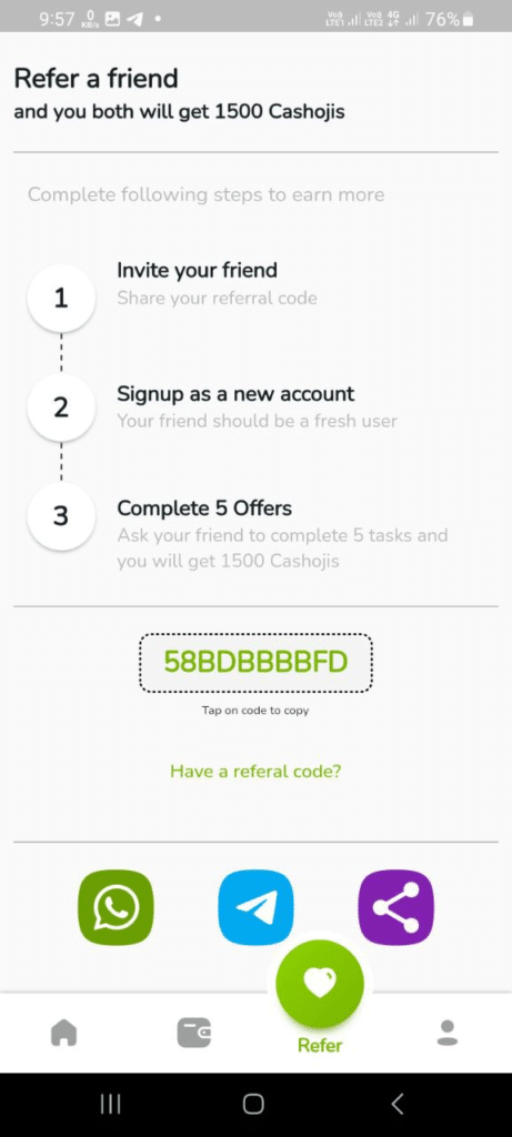 Cashoji App Referral Code (58BDBBBBFD) Get ₹150 As a Signup Bonus.