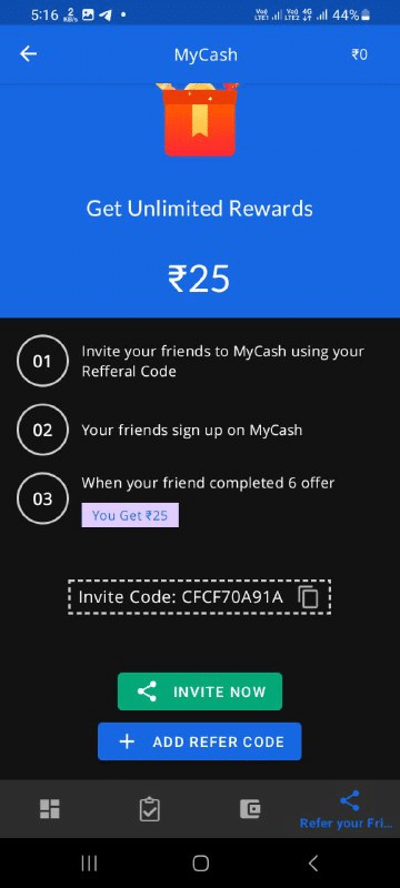 Mycash App Referral Code (CFCF70A91A) Get Rs.150 Signup Bonus.