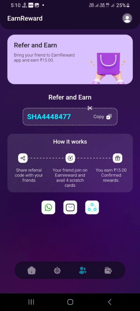 Earnreward App Referral Code (SHA4448477) Get ₹100 As a Signup Bonus.