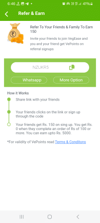 VegEase App Referral Code (NZUKR5) Get ₹150 As a Signup Bonus.