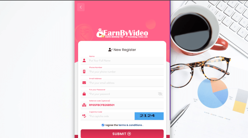 EarnByVideo Referral Code (RF65FBCFB26B501) Flat 100 Points Signup Bonus.