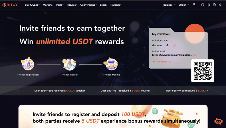 Bitoy Invitation Code (discount) Flat 20% Rebate On Trading Fees.