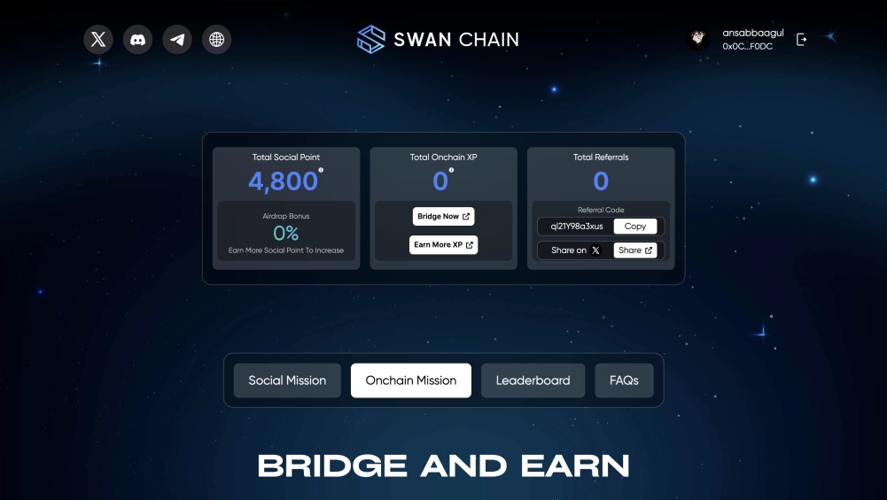 Swan Chain Invite Code (ql21Y98a3xus) Get 5000 Points, Swanchain Referral Code.