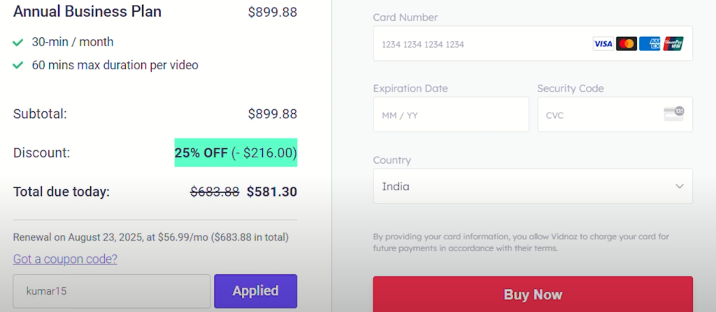 Vidnoz AI Coupon Code (kumar15) Get 25% Extra Discount!