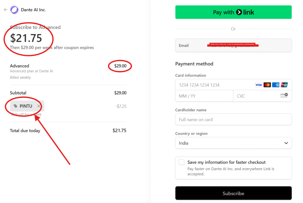 How to Redeem the Dante AI Promo Code "PINTU" for 50% Off